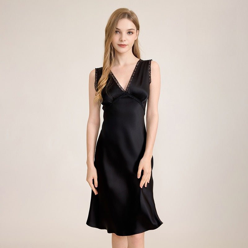 Silk nightgown women V neck soft and breathable silk fabric