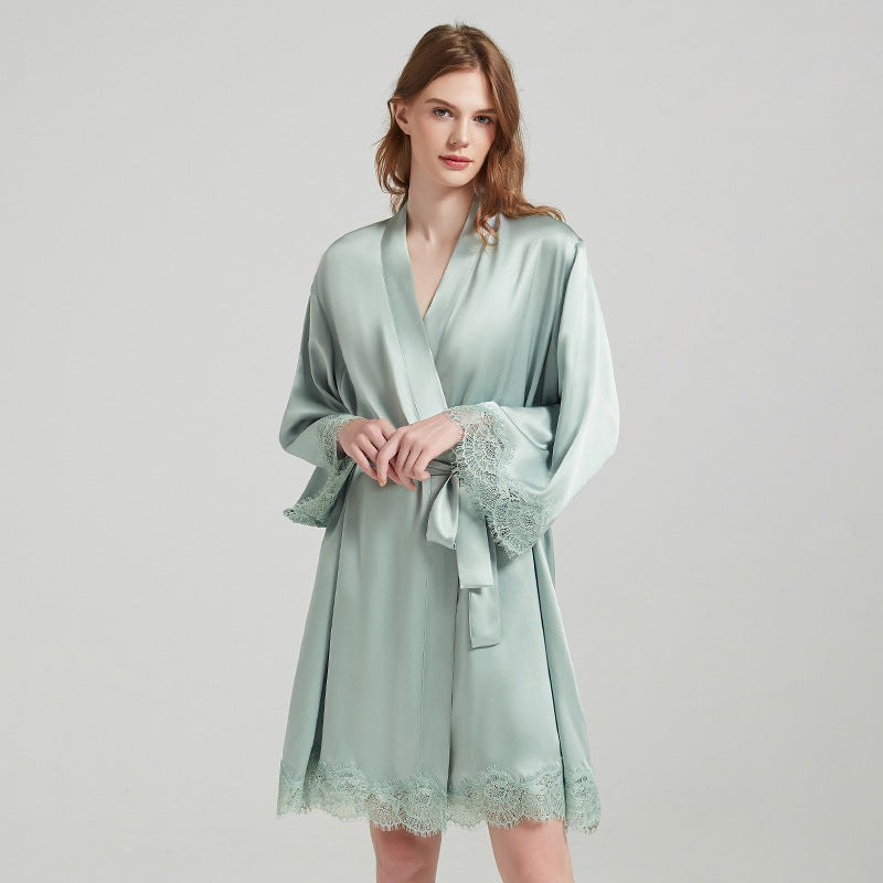 Silk robe and slip set women elegant two piece outfit