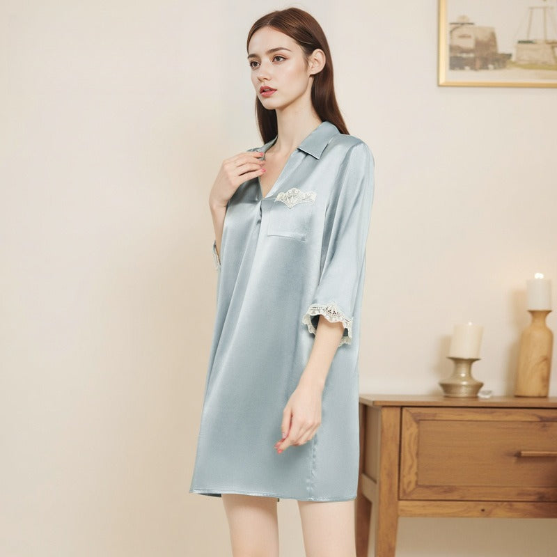 silk sleep shirt dress with smooth drape and soft structure