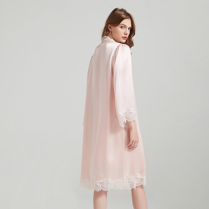 Silk slip dress and robe set women with smooth texture