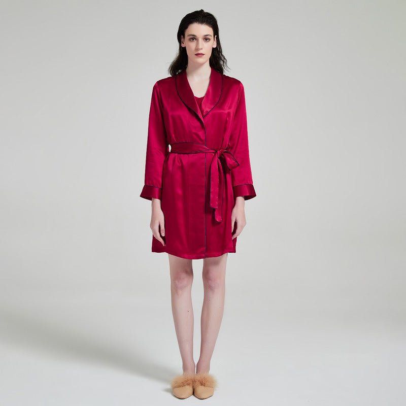 soft mulberry silk robe and slip set with polished finish