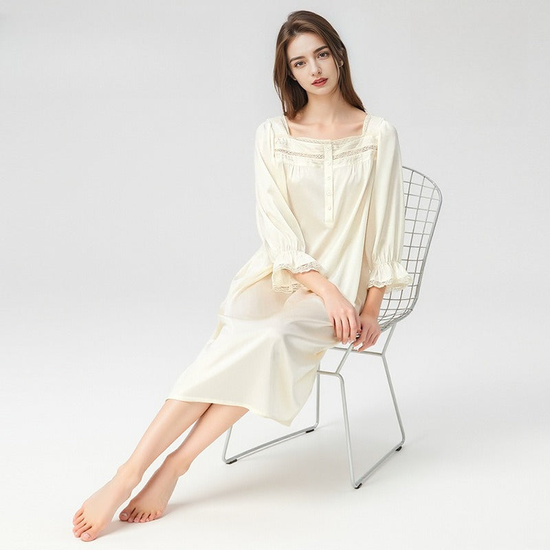 square neck silk nightdress with soft feminine silhouette