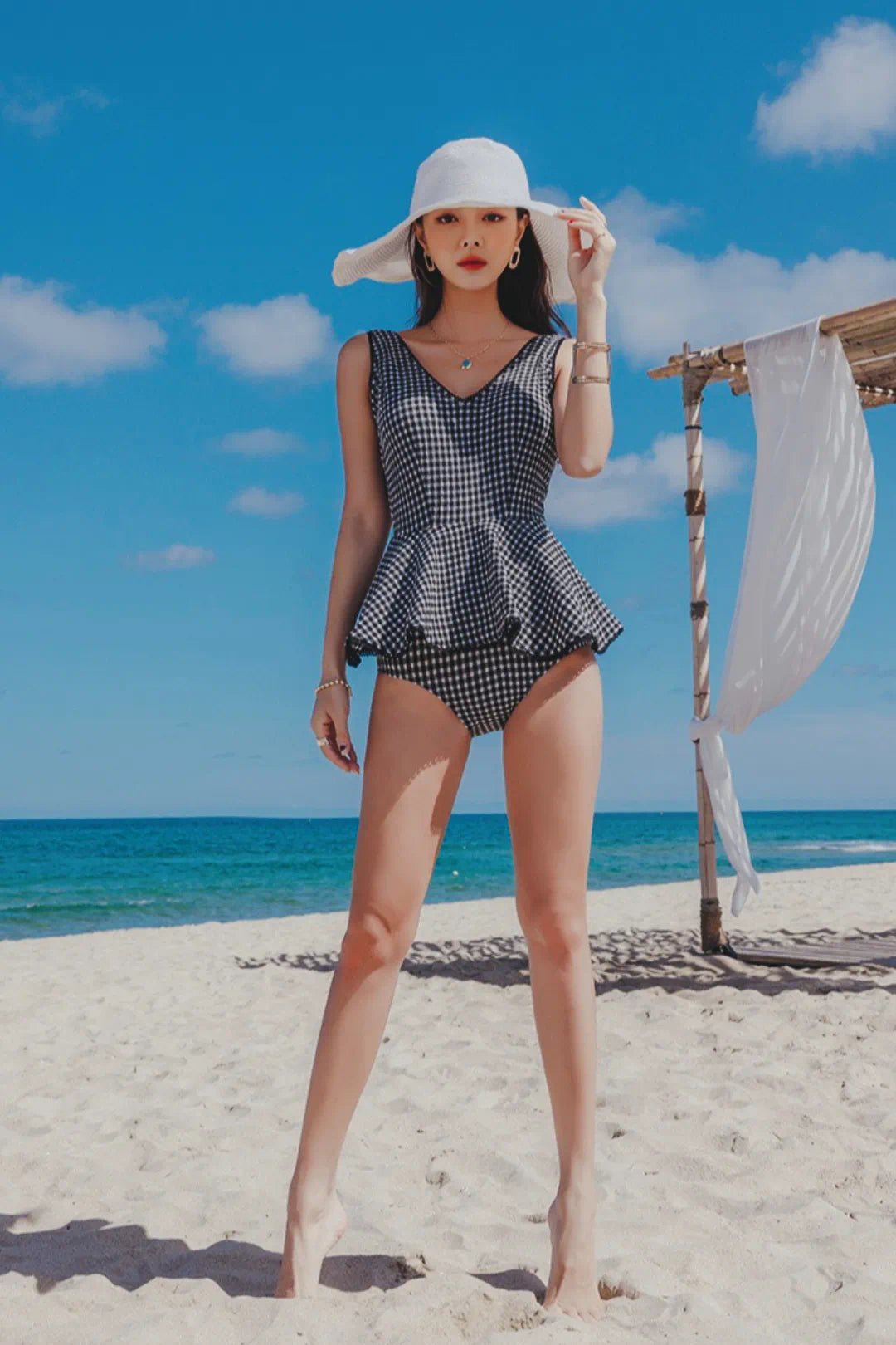 Tummy Control Skirted Swim Dress PlaidM for Women - Swimwear by CALYPHIA