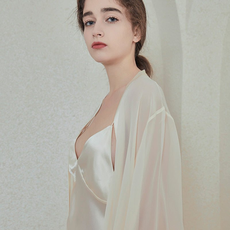 white mulberry silk robe set for women